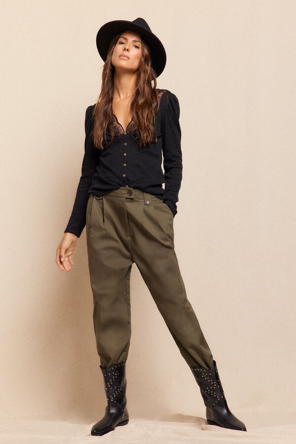 Slowlove Top escote blonda Negro