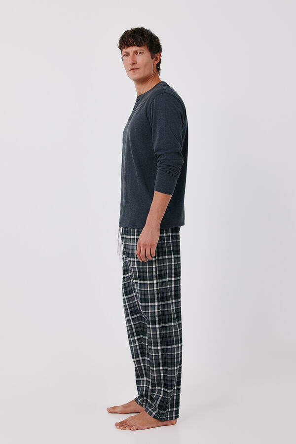Cortefiel Jersey-knit and fabric pyjamas set Grey