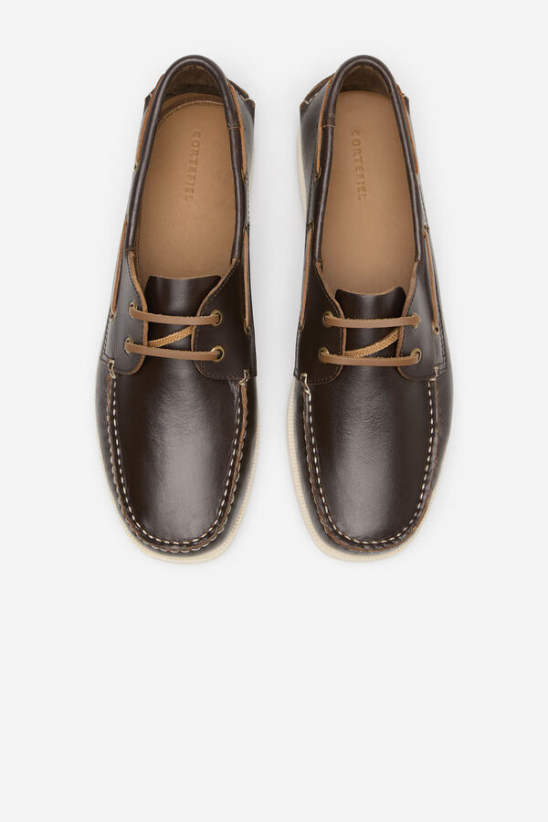 Cortefiel Leather boat shoe Dark brown