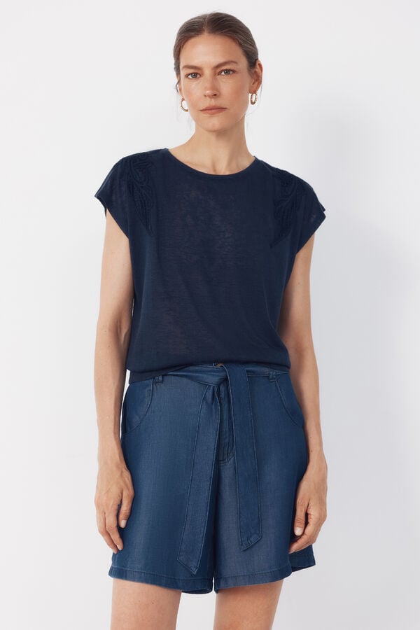 Cortefiel Tencel fluid Bermuda shorts Blue