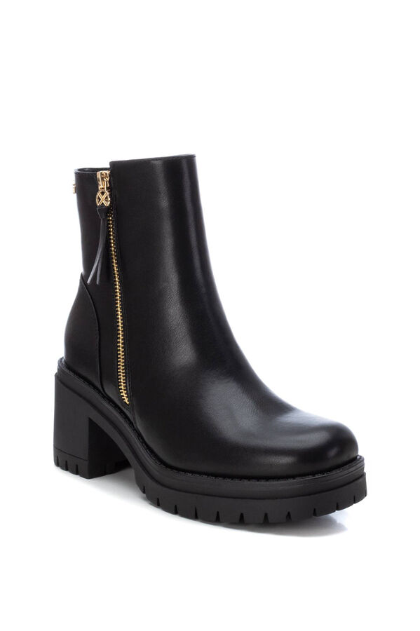 XTI Botins feminina de salto alto com fecho-&eacute;clair Preto