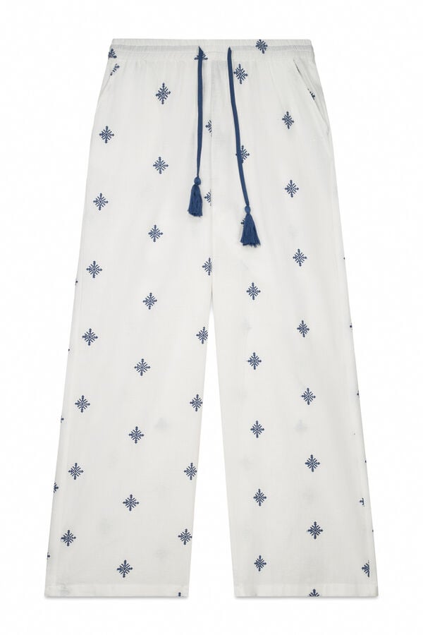 Cortefiel Embroidered fluid trousers Printed blue