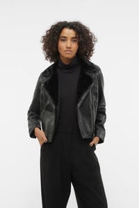 Cortefiel Short faux leather jacket with fur Dark grey