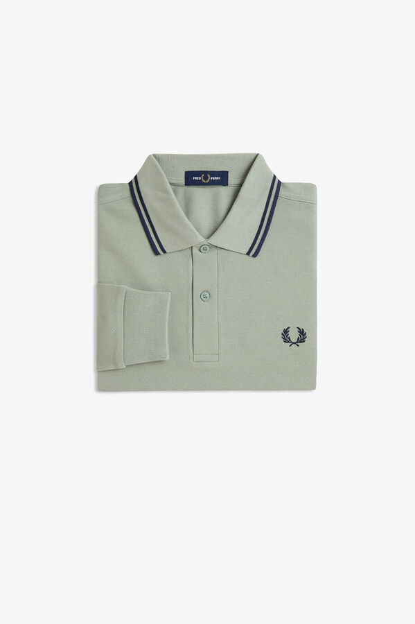 Fred Perry Polo piqué de manga comprida masculina Cinzento