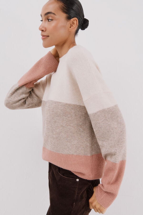 Cortefiel Striped soft feel jumper Ivory