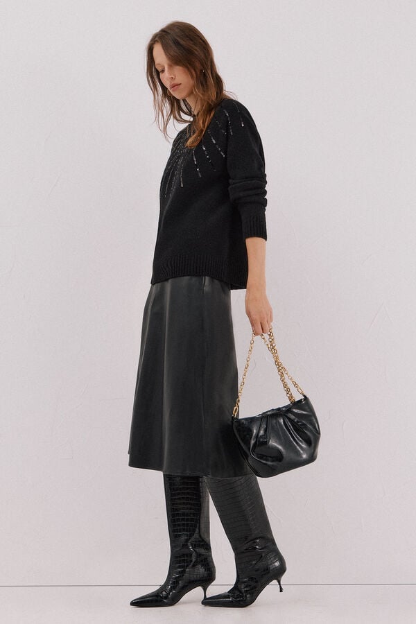 Cortefiel Jersey delantero lentejuelas. Preto