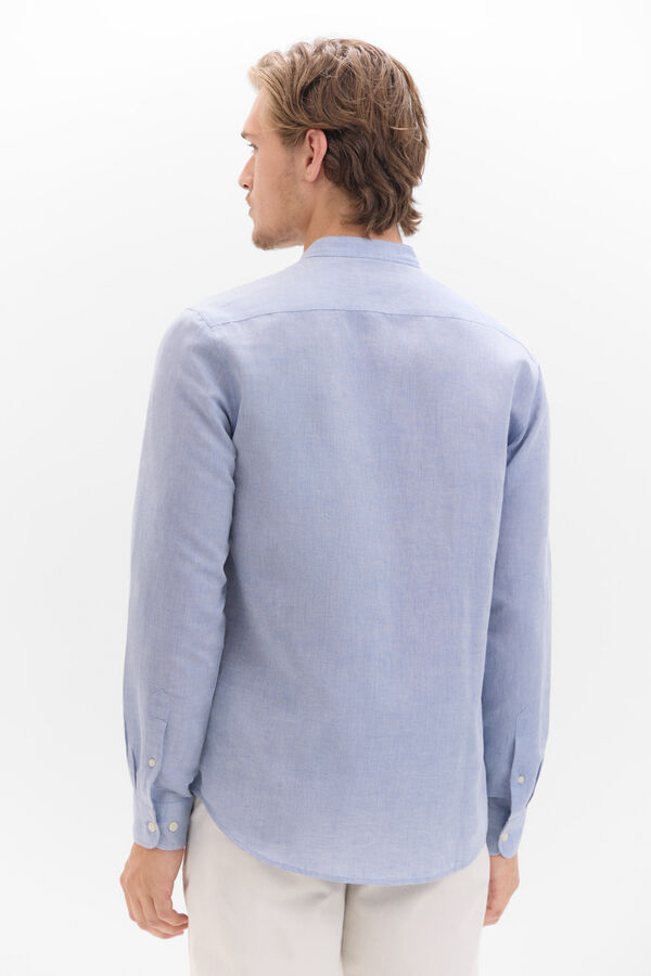 Cortefiel Camisa lino algodón cuello mao Azul
