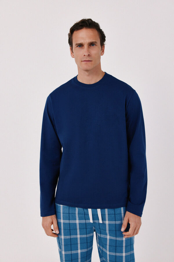 Cortefiel Jersey-knit and fabric pyjamas set Blue