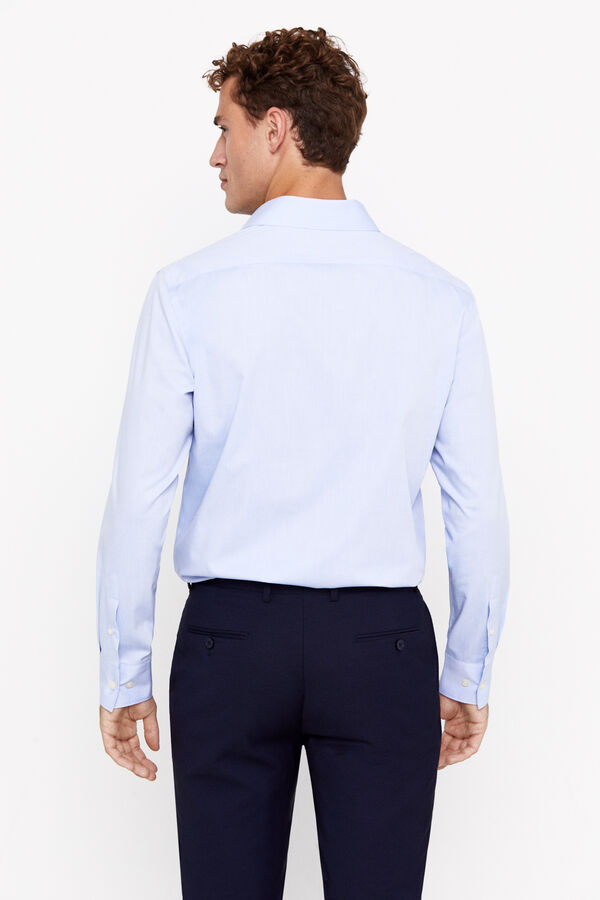 Cortefiel Plain Easy-iron pinpoint dress shirt Blue