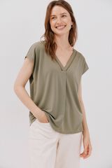 Cortefiel V -shirt with lace detail Kaki
