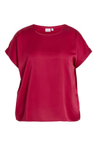 Cortefiel Satin-finish short-sleeved blouse Red