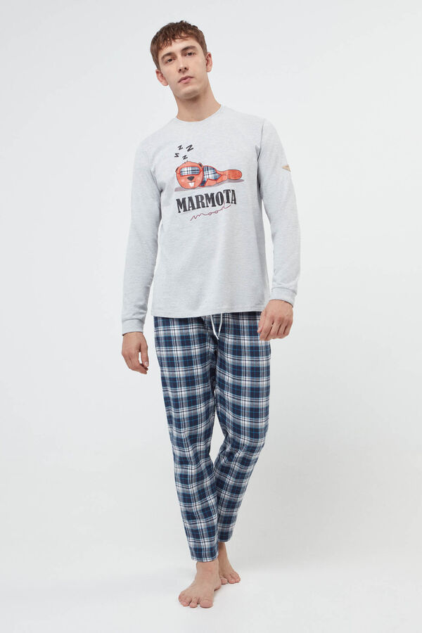 Cortefiel Pijama de algodão cinzento e quadrados Cinzento