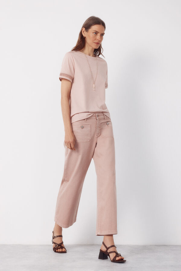 Cortefiel Hemstitch detail t-shirt Pink