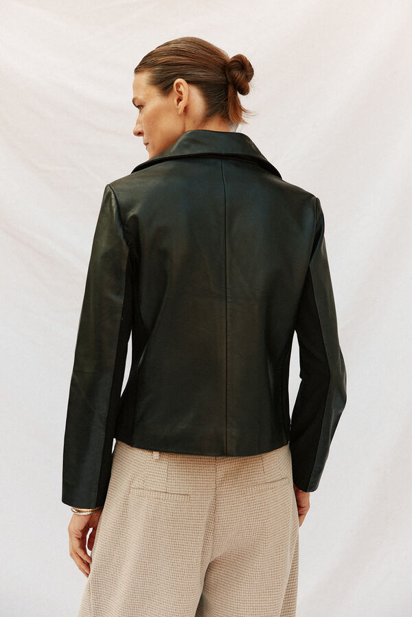 Cortefiel Leather biker jacket Black