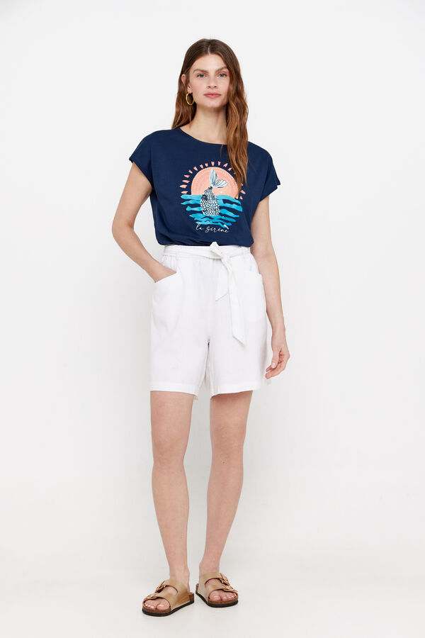 Cortefiel Printed sequin T-shirt Navy