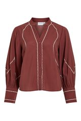 Vila Embroidered long sleeve blouse Maroon