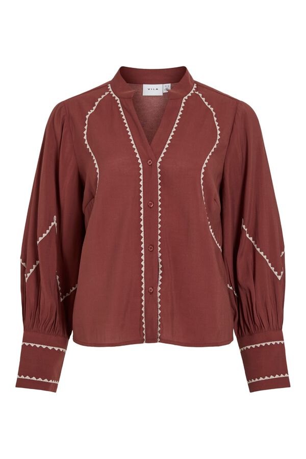 Vila Embroidered long sleeve blouse Maroon