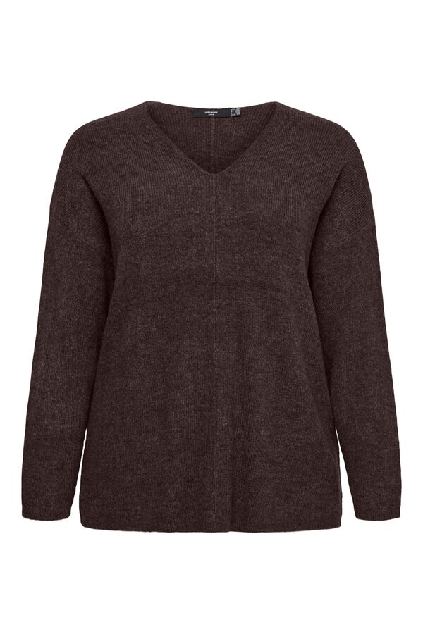Vero Moda Curve Camisola de malha com decote em bico Castanho
