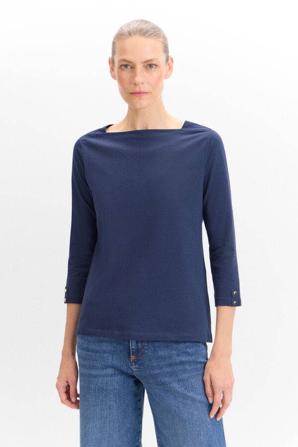 Cortefiel Essential boat neck T-shirt Navy