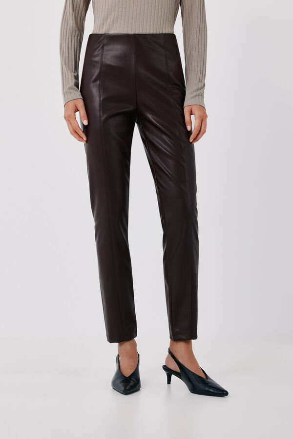 Cortefiel Elastic faux leather women's leggings Dark brown