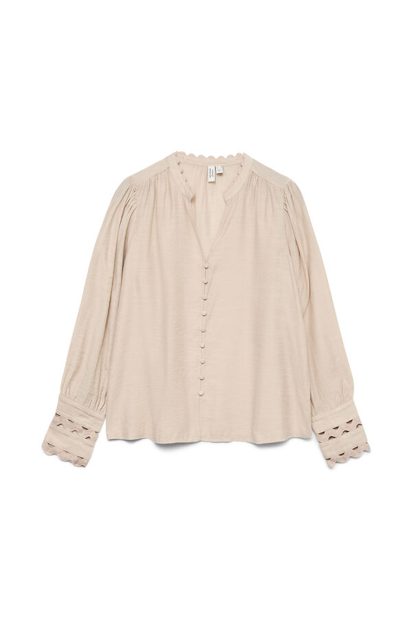 Vero Moda Long sleeve openwork details shirt Beige