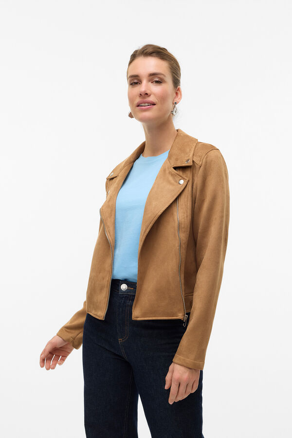 Vero Moda Blus&atilde;o em camur&ccedil;a com tachas Castanho