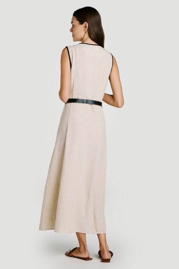 Vila Vestido midi con cintur&oacute;n Beige
