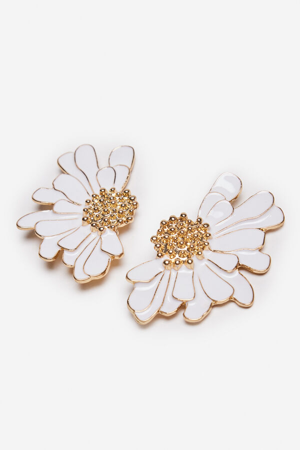 Cortefiel Enamel daisies earrings White