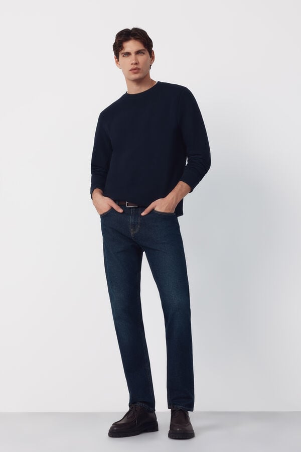 Cortefiel Textured crew neck sweatshirt Navy
