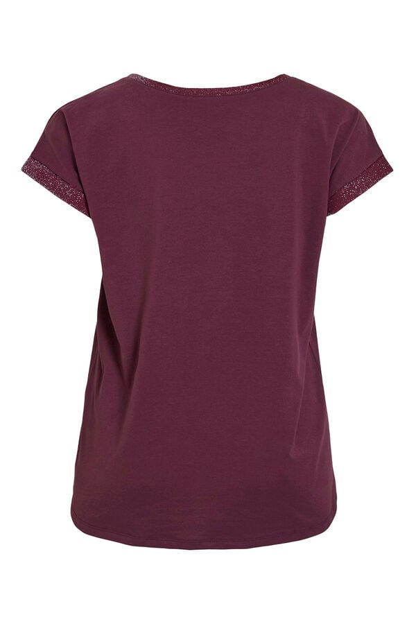 Vila T-shirt de algodão orgânico com manga manga e glitter Roxo