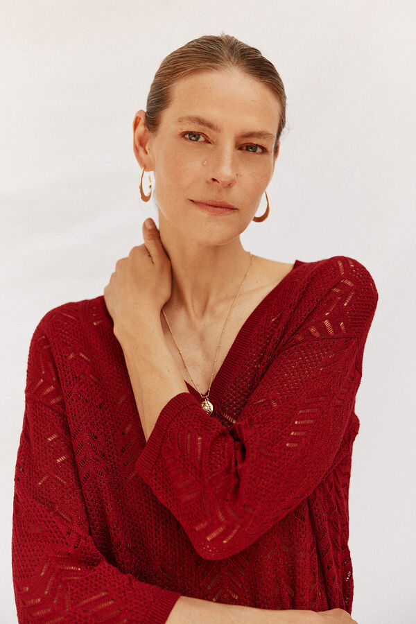 Cortefiel Lurex openwork jumper Maroon