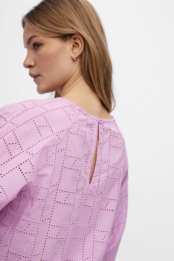 Cortefiel Perforated embroidered blouse Lilac