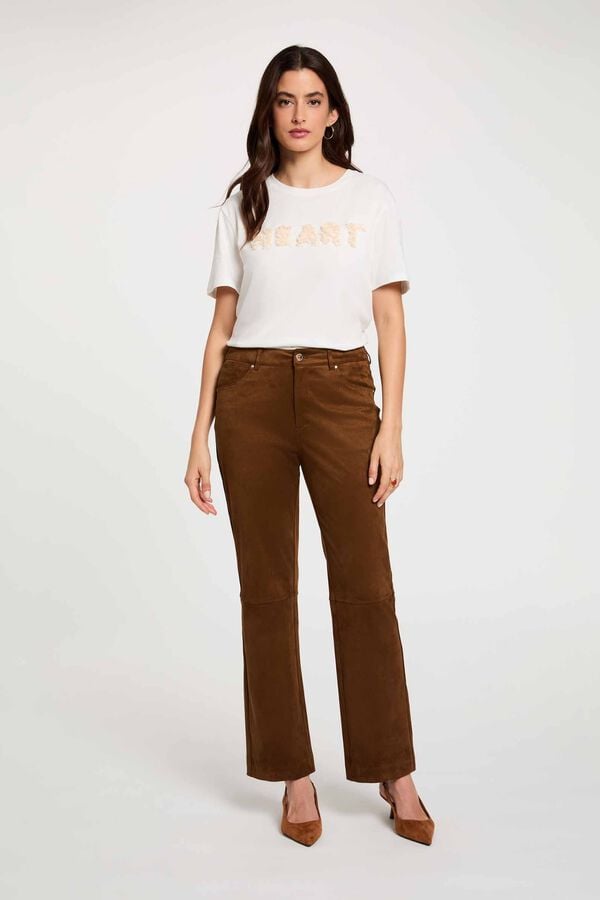 Morgan Suede straight trousers Orange