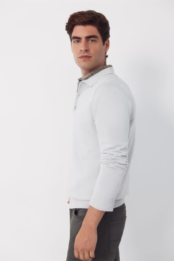 Cortefiel Long sleeve sleeve cotton polo shirt jersey Grey