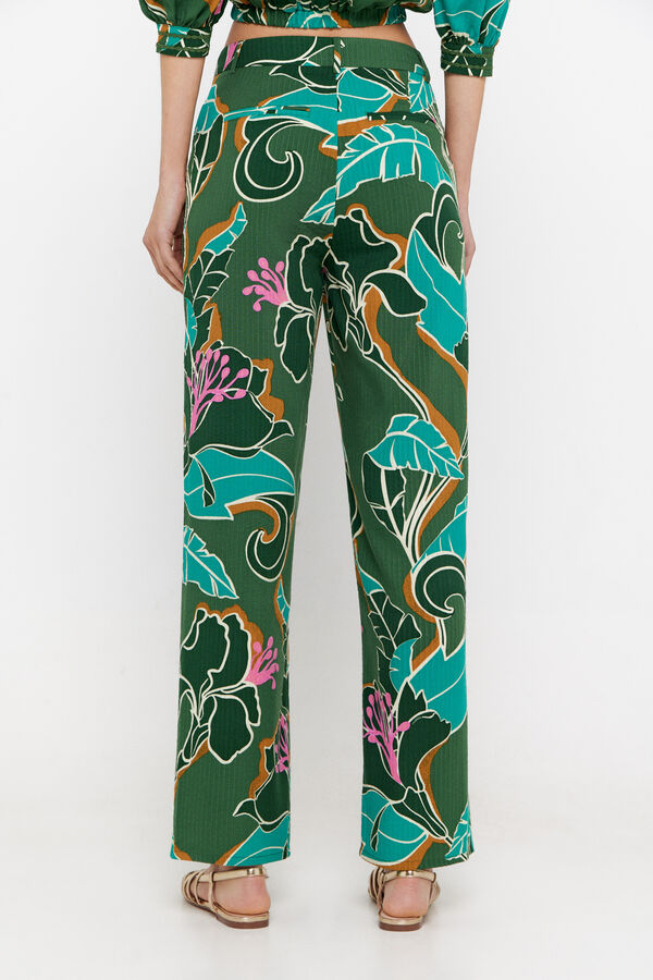 Cortefiel Tropical print trousers Printed green