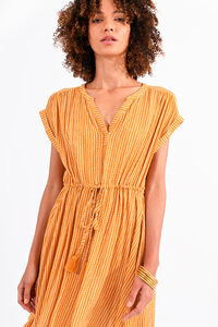Cortefiel Printed dress with short sleeves and tie belt Yellow