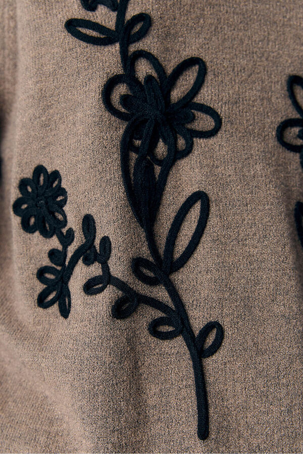 Object Camisola de malha bordado com flores Cinzento