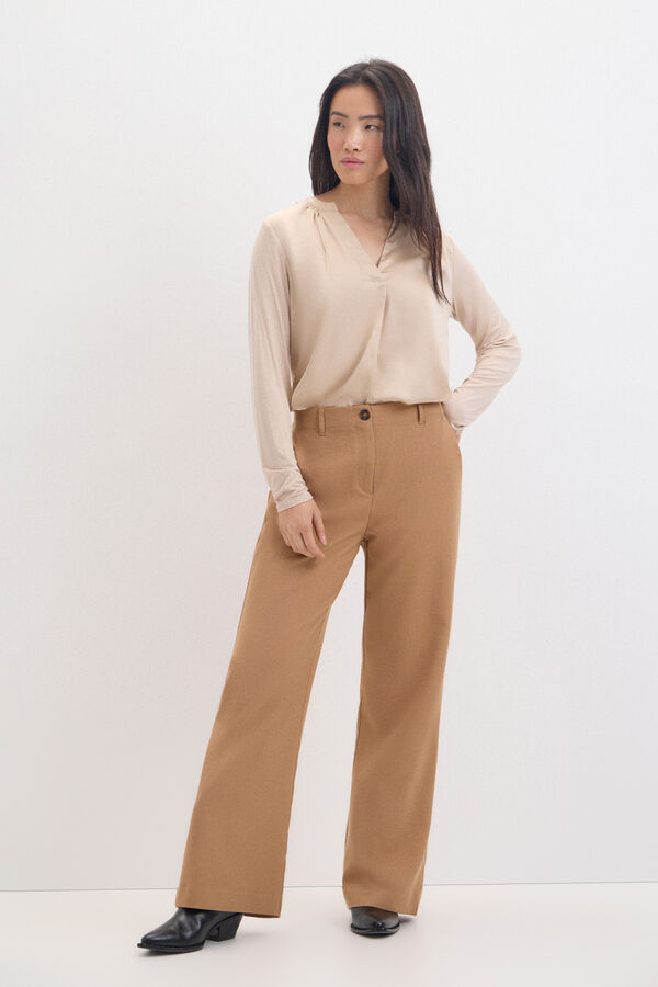 Cortefiel Floaty mandarin collar top Beige