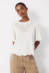 Cortefiel Embroidered t-shirt Ivory