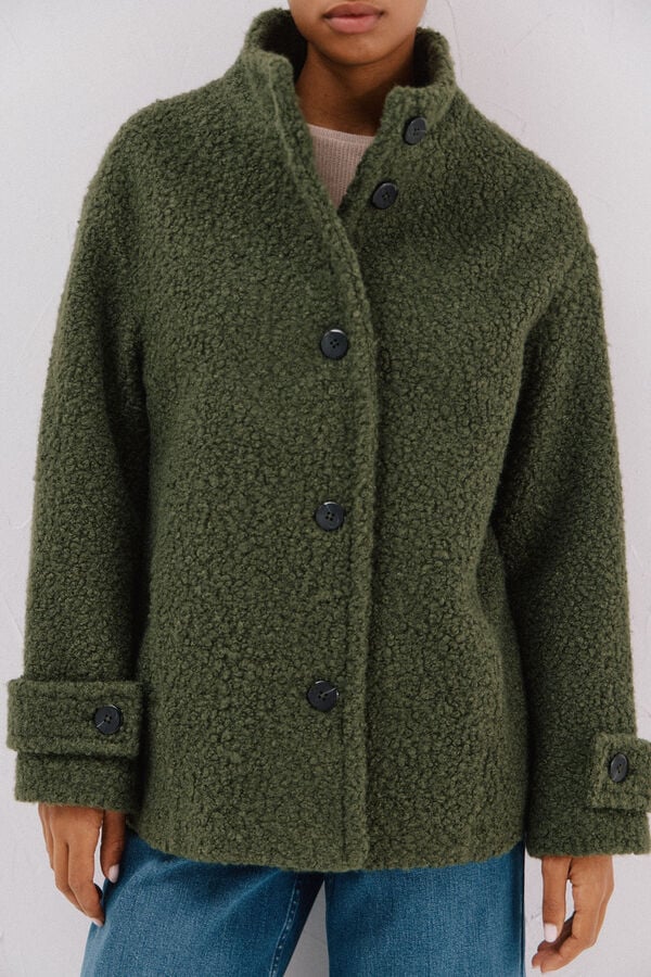 Cortefiel Short soft fabric coat Green