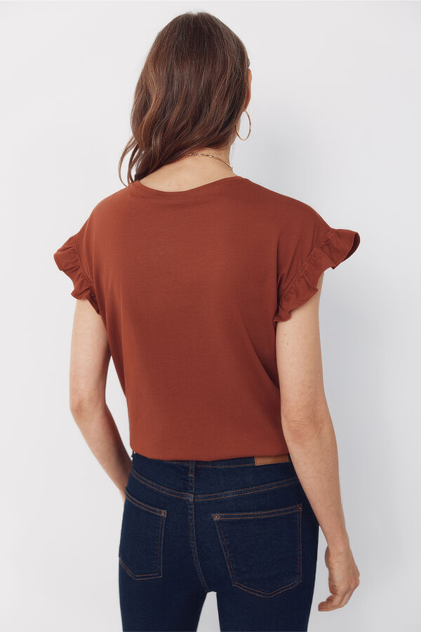 Cortefiel Essential ruffle t-shirt Brown