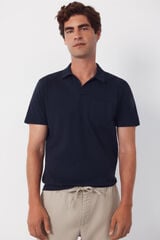 Cortefiel Plain slub polo shirt Navy