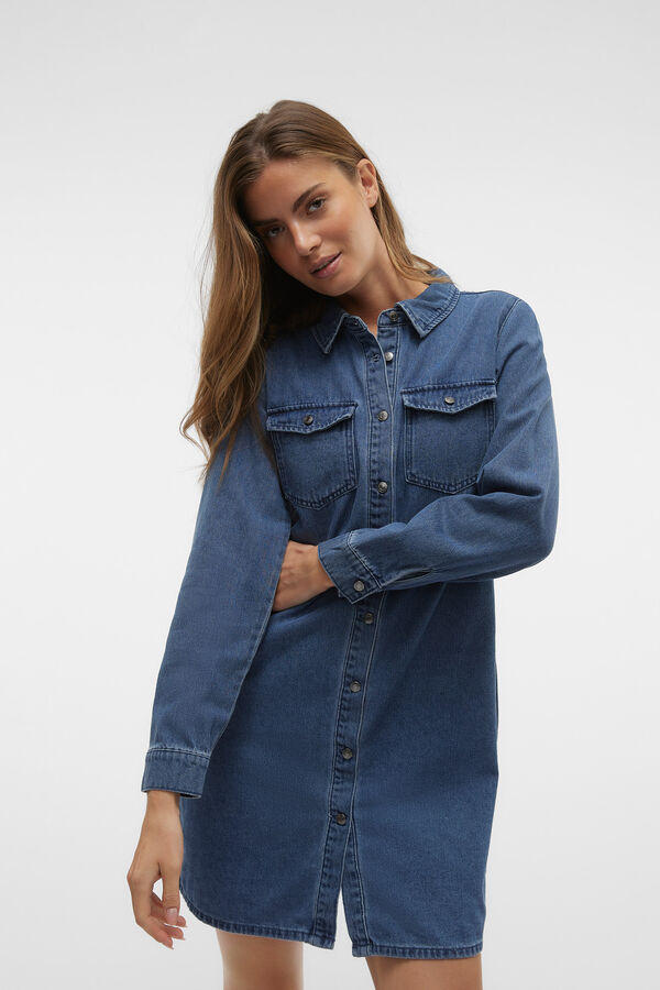 Vero Moda Vestido jeans curto de manga comprida Azul