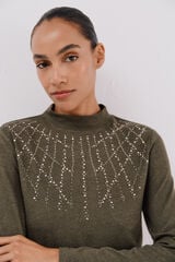 Cortefiel T-shirt with rhinestone detail Green