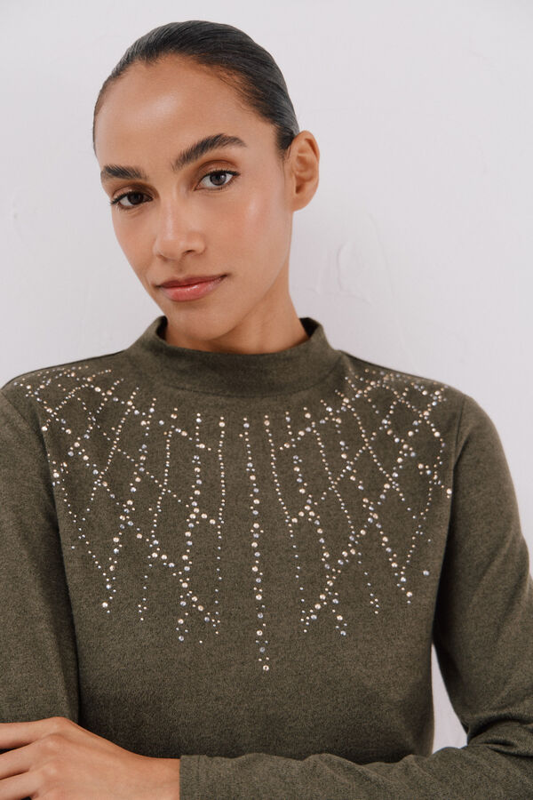 Cortefiel T-shirt with rhinestone detail Green