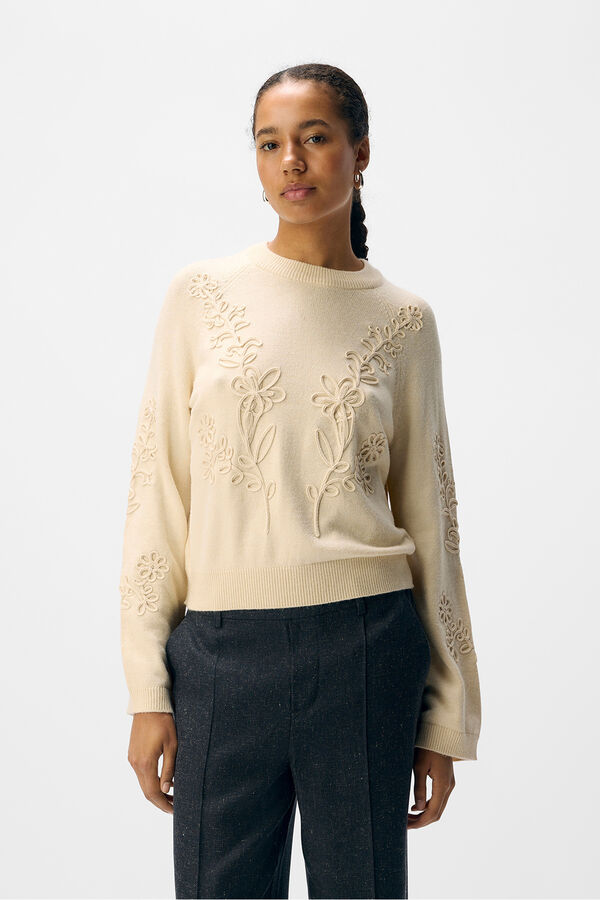 Object Camisola de malha bordado com flores Cinzento