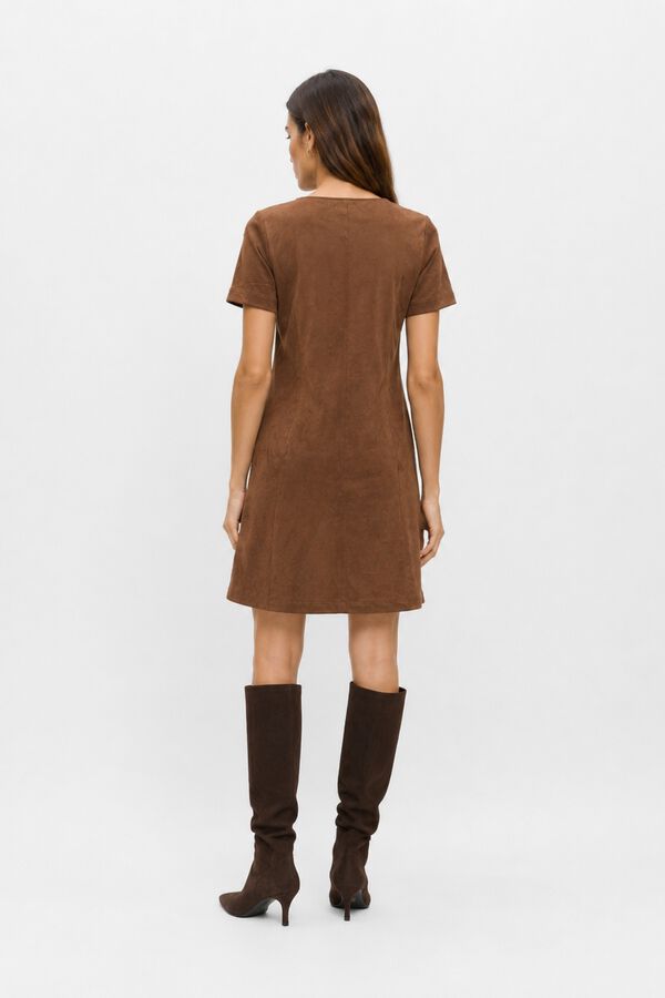 Object Vestido curto efeito camur&ccedil;a Castanho