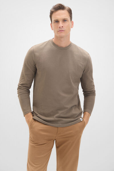 Cortefiel Basic piqué long sleeve t-shirt Kaki