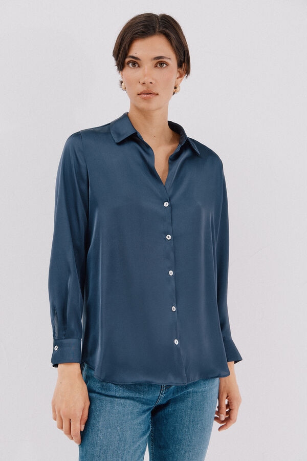 Cortefiel Satin-finish shirt Blue