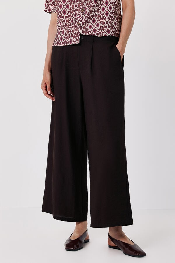Cortefiel Fluid wide trousers Dark brown